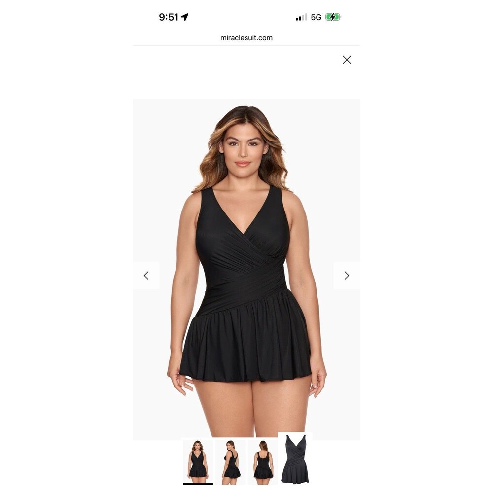 Miraclesuit Women's Swimsuit Plus Size 24W Black Aurora Swim Dress NWT